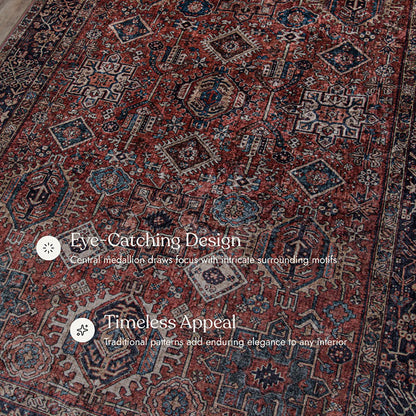 Karachi 2 Rust Non-Slip Washable Rug