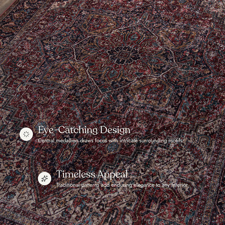 Karachi 4 Burgundy Non-Slip Washable Rug