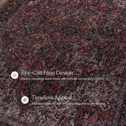 Karachi 4 Burgundy Non-Slip Washable Rug