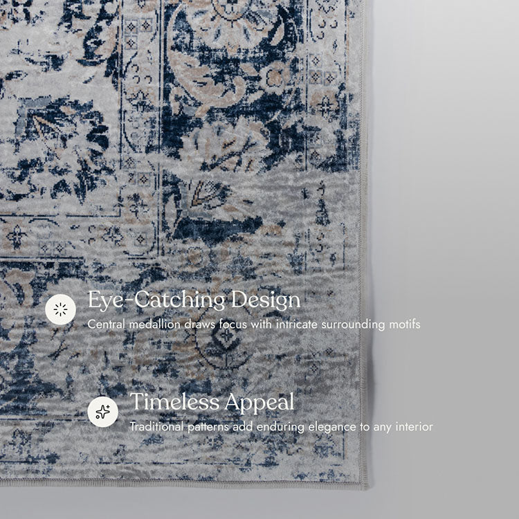 Karachi 7 Grey Non-Slip Washable Rug