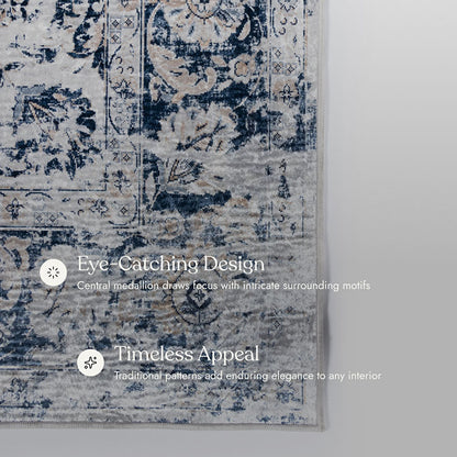 Karachi 7 Grey Non-Slip Washable Rug