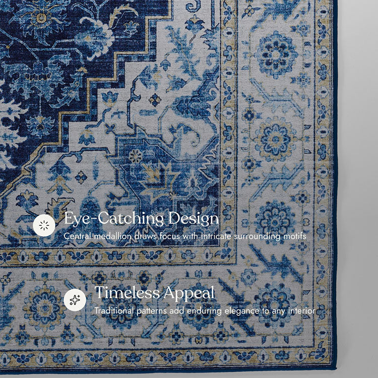 Karachi 8 Blue Non-Slip Washable Rug