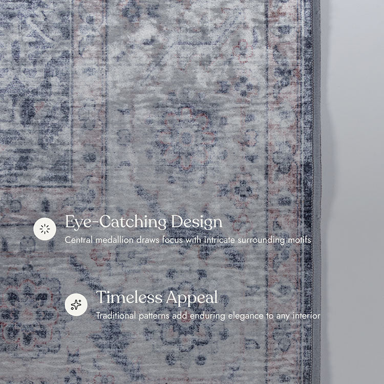 Karachi 8 Grey Non-Slip Washable Rug