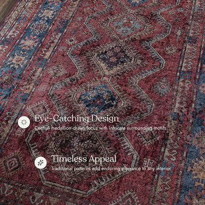 Karachi 1 Burgundy Non-Slip Washable Rug