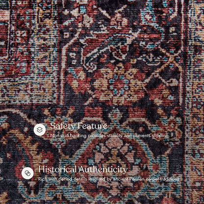 Karachi 4 Burgundy Non-Slip Washable Rug