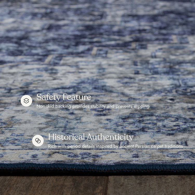 Karachi 8 Blue Non-Slip Washable Rug