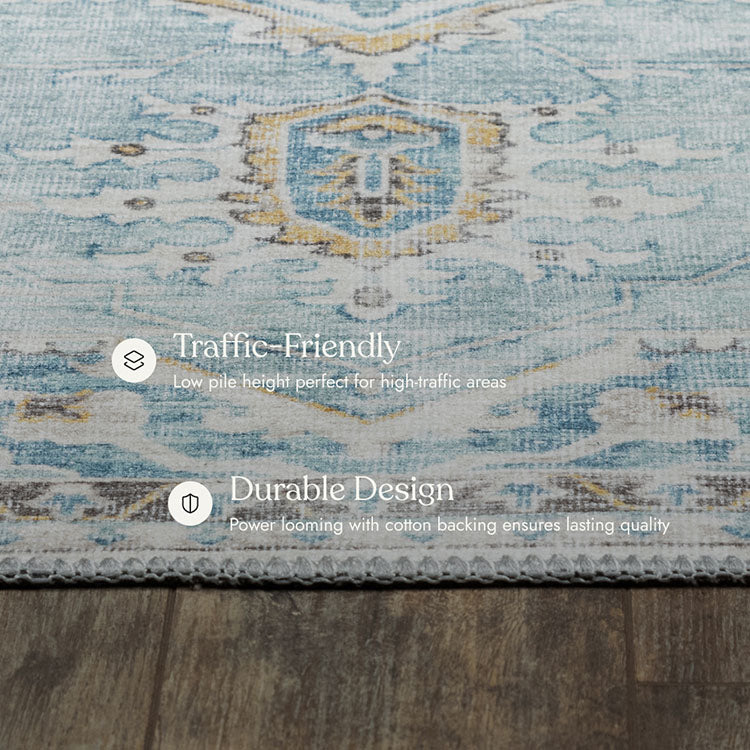 Afshar 32 Light Blue No-Shed Washable Rug