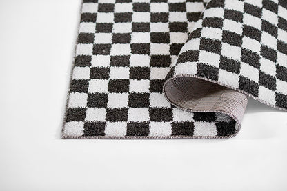 Kaia 1 Checkered Black Shag Rug