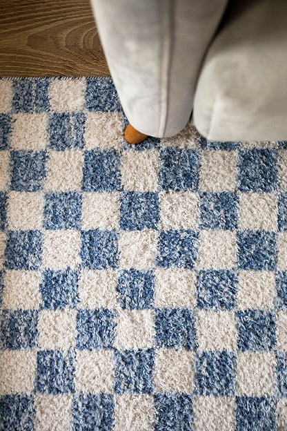 Kaia 1 Checkered Blue Shag Rug