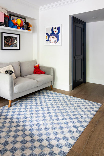 Kaia 1 Checkered Blue Shag Rug