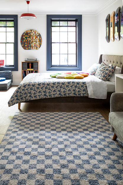 Kaia 1 Checkered Blue Shag Rug