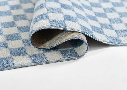 Kaia 1 Checkered Blue Shag Rug
