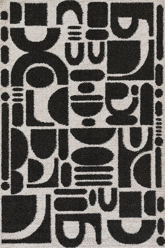 Kaia 2 Abstract Black Shag Rug