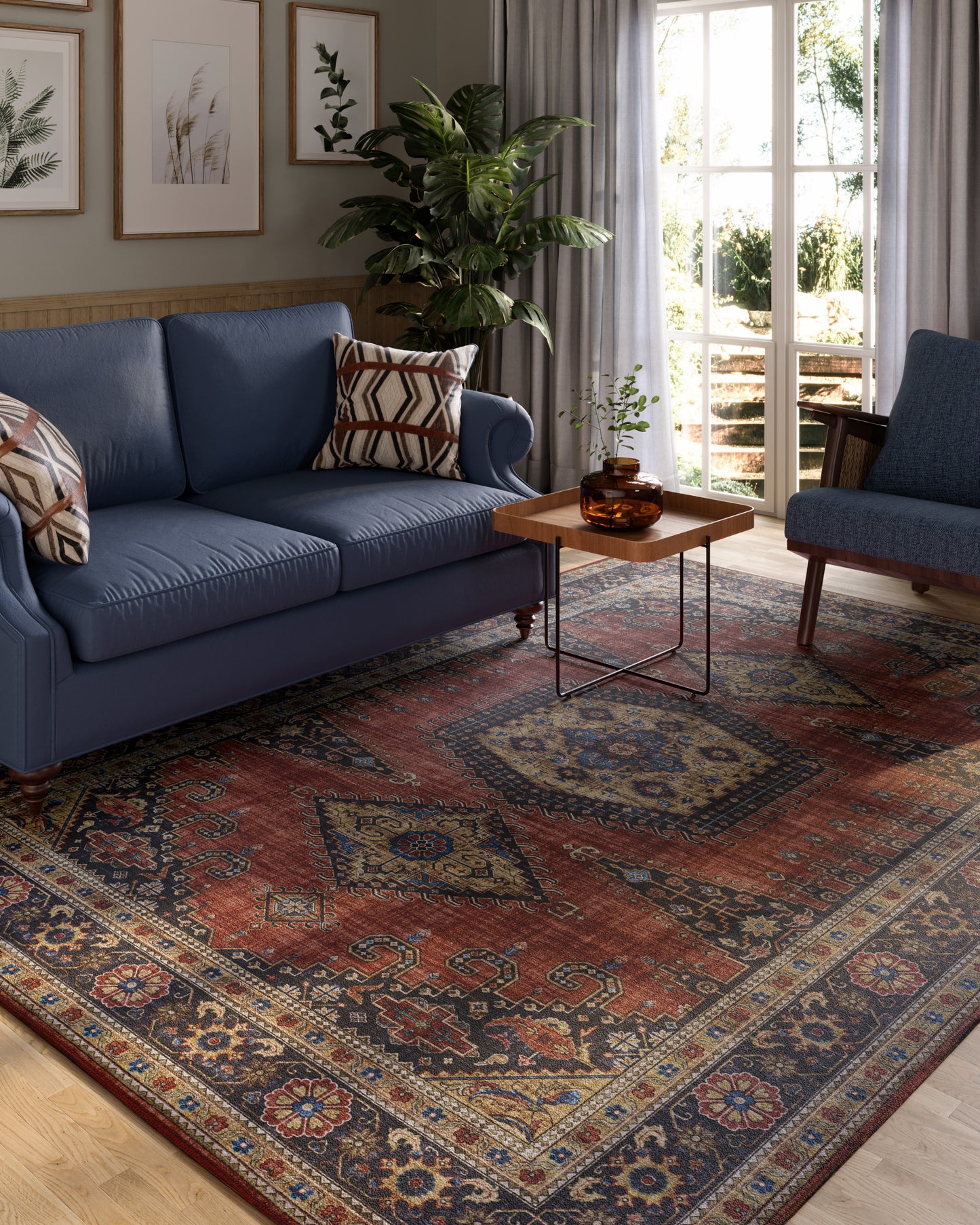 Karachi 10 Rust Non-Slip Washable Rug