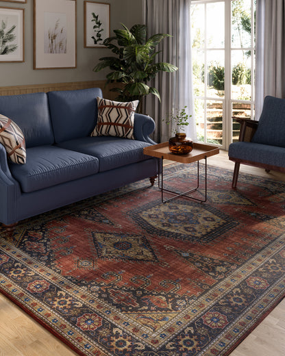 Karachi 10 Rust Non-Slip Washable Rug