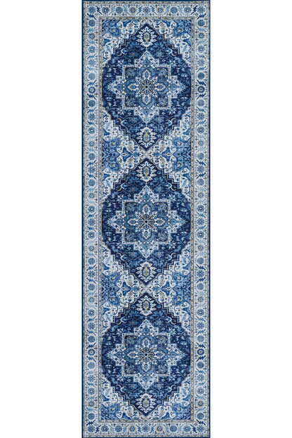 Karachi 8 Blue Non-Slip Washable Rug