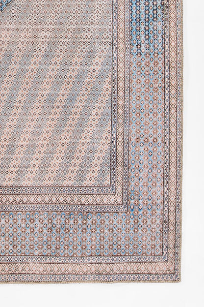Afshar 34 Blue Antique Wash Geometric Medallion Rug