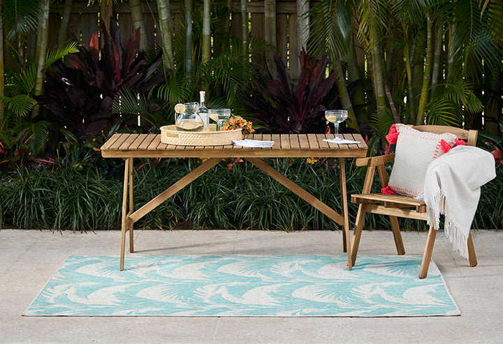Riviera 1 Aqua Palm Outdoor Rug