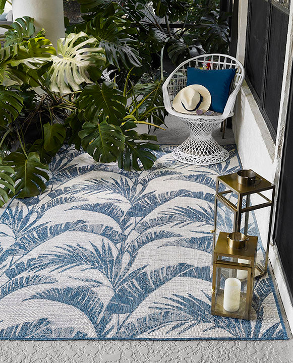 Riviera 1 Blue Palm Outdoor Rug