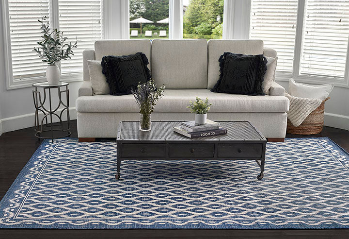 Riviera 2 Blue Trellis Outdoor Rug