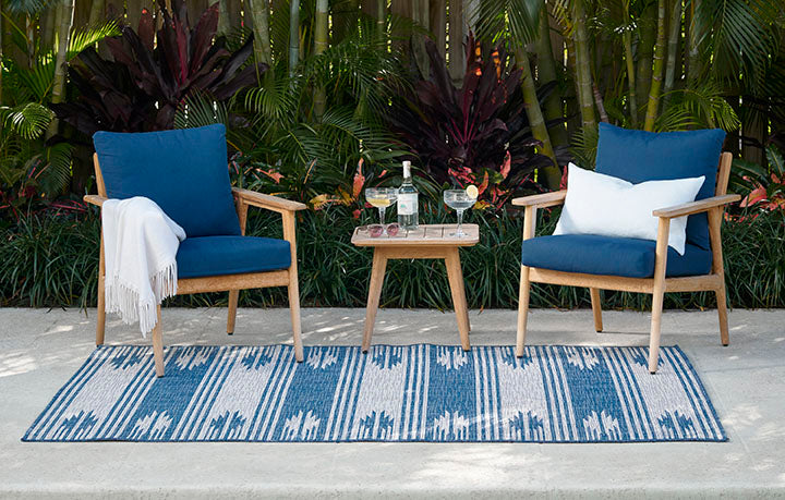 Riviera 7 Blue Abstract Shibori Outdoor Rug
